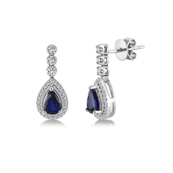 0.80 Karat IDL Sertifikalı Safir Pırlanta Küpe